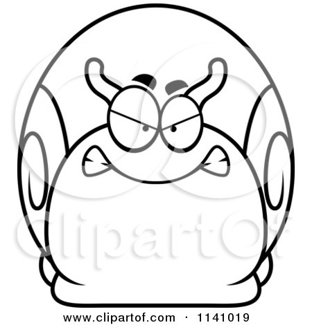 Cartoon Clipart Of A Black And White Angry Snail - Vector Outlined Coloring Page by Cory Thoman