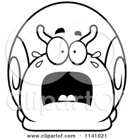 Cartoon Clipart Of A Black And White Frightened Snail - Vector Outlined Coloring Page by Cory Thoman
