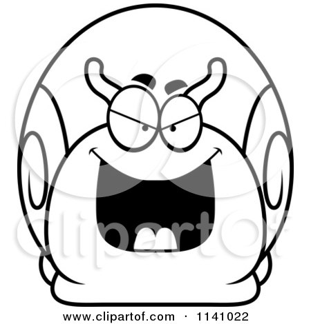 Cartoon Clipart Of A Black And White Sly Bully Snail - Vector Outlined Coloring Page by Cory Thoman