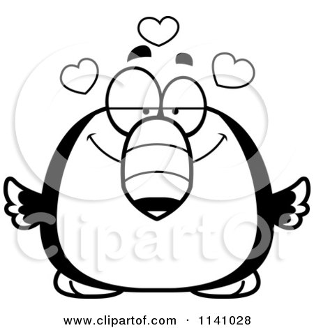 Cartoon Clipart Of A Black And White Toucan Bird In Love - Vector Outlined Coloring Page by Cory Thoman