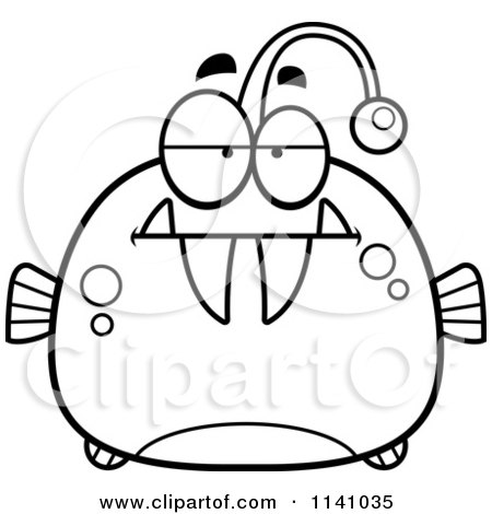Cartoon Clipart Of A Black And White Bored Viperfish - Vector Outlined Coloring Page by Cory Thoman