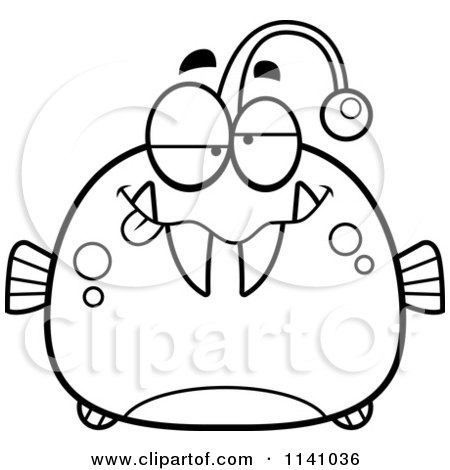 Cartoon Clipart Of A Black And White Dumb Viperfish - Vector Outlined Coloring Page by Cory Thoman
