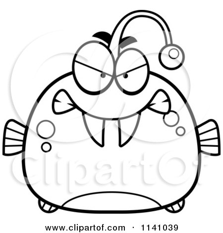 Cartoon Clipart Of A Black And White Angry Viperfish - Vector Outlined Coloring Page by Cory Thoman