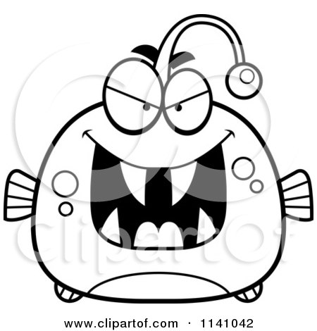 Cartoon Clipart Of A Black And White Sly Viperfish - Vector Outlined Coloring Page by Cory Thoman