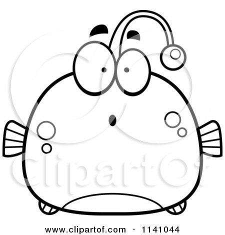 Cartoon Clipart Of A Black And White Surprised Viperfish - Vector Outlined Coloring Page by Cory Thoman