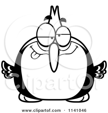 Cartoon Clipart Of A Black And White Dumb Woodpecker Bird - Vector Outlined Coloring Page by Cory Thoman