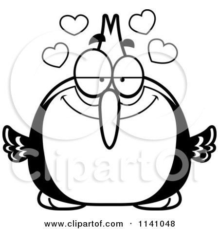 Cartoon Clipart Of A Black And White Woodpecker Bird In Love - Vector Outlined Coloring Page by Cory Thoman