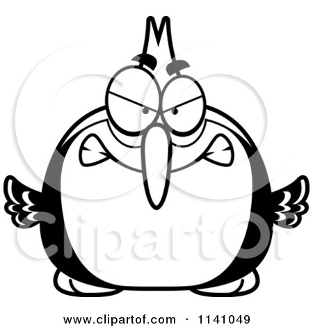 Cartoon Clipart Of A Black And White Angry Woodpecker Bird - Vector Outlined Coloring Page by Cory Thoman