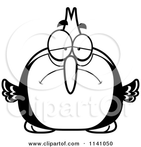 Cartoon Clipart Of A Black And White Depressed Woodpecker Bird - Vector Outlined Coloring Page by Cory Thoman