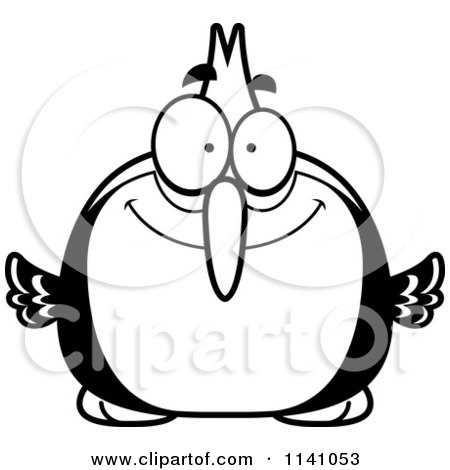 Cartoon Clipart Of A Black And White Happy Smiling Woodpecker Bird - Vector Outlined Coloring Page by Cory Thoman