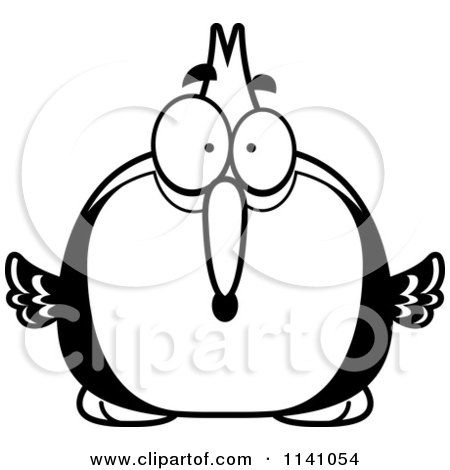 Cartoon Clipart Of A Black And White Surprised Woodpecker Bird - Vector Outlined Coloring Page by Cory Thoman