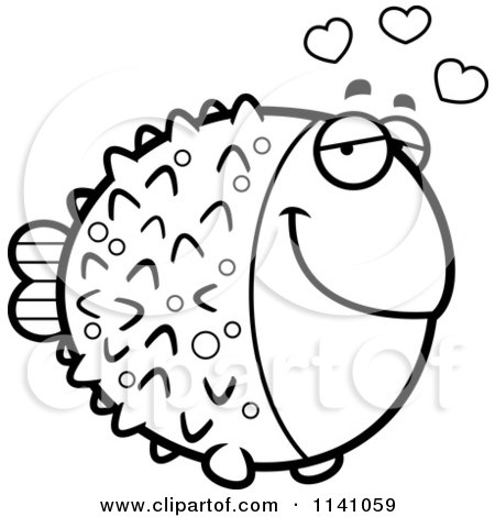 Cartoon Clipart Of A Black And White Blowfish In Love - Vector Outlined Coloring Page by Cory Thoman