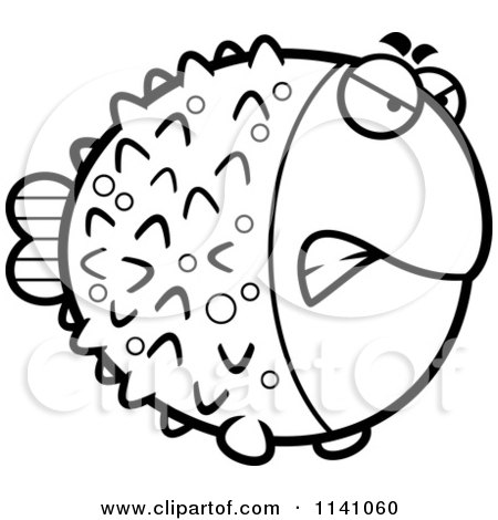 Cartoon Clipart Of A Black And White Angry Blowfish - Vector Outlined Coloring Page by Cory Thoman