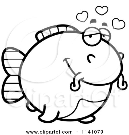 Cartoon Clipart Of A Black And White Amorous Chubby Catfish - Vector Outlined Coloring Page by Cory Thoman