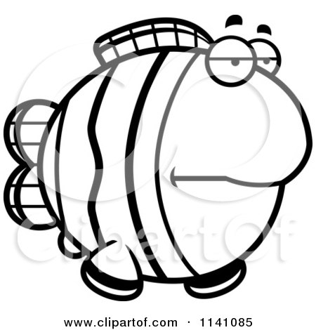 Cartoon Clipart Of A Black And White Bored Clownfish - Vector Outlined Coloring Page by Cory Thoman