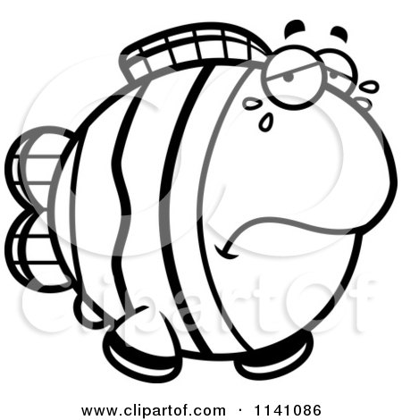 Cartoon Clipart Of A Black And White Crying Clownfish - Vector Outlined Coloring Page by Cory Thoman