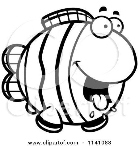 Cartoon Clipart Of A Black And White Hungry Clownfish - Vector Outlined Coloring Page by Cory Thoman