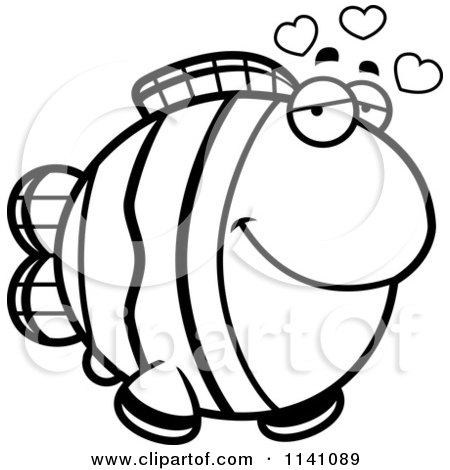 Cartoon Clipart Of A Black And White Amorous Clownfish - Vector Outlined Coloring Page by Cory Thoman