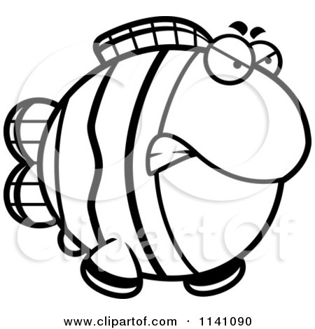 Cartoon Clipart Of A Black And White Angry Clownfish - Vector Outlined Coloring Page by Cory Thoman