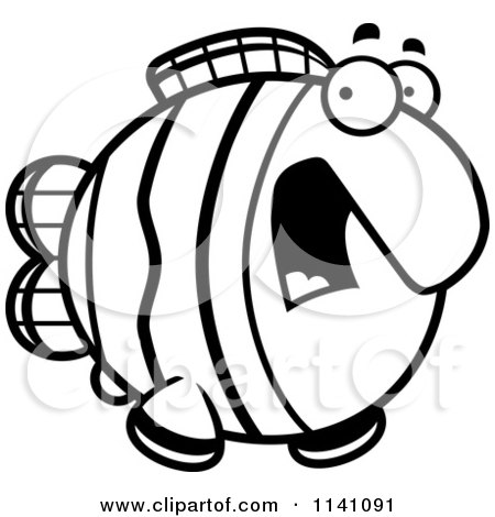Cartoon Clipart Of A Black And White Scared Clownfish - Vector Outlined Coloring Page by Cory Thoman