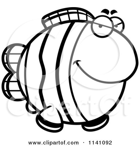 Cartoon Clipart Of A Black And White Sly Clownfish - Vector Outlined Coloring Page by Cory Thoman