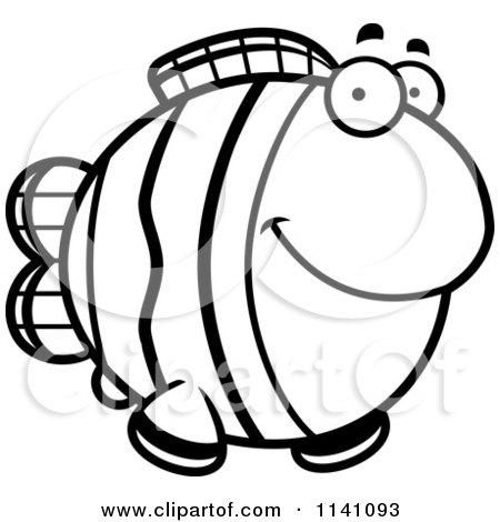 Cartoon Clipart Of A Black And White Happy Clownfish - Vector Outlined Coloring Page by Cory Thoman
