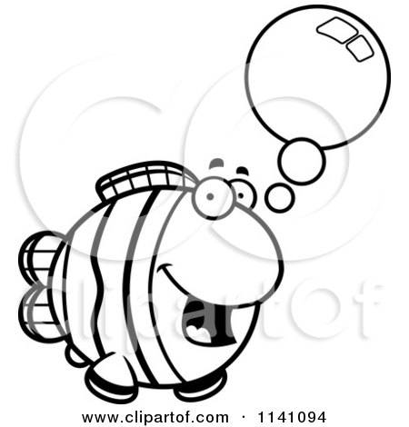 Cartoon Clipart Of A Black And White Talking Clownfish - Vector Outlined Coloring Page by Cory Thoman
