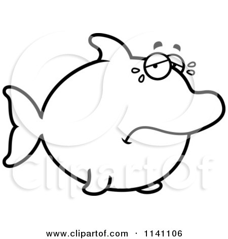 Cartoon Clipart Of A Black And White Sad Crying Dolphin - Vector Outlined Coloring Page by Cory Thoman
