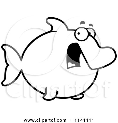 Cartoon Clipart Of A Black And White Frightened Dolphin - Vector Outlined Coloring Page by Cory Thoman