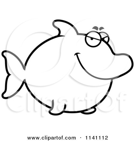 Cartoon Clipart Of A Black And White Sly Dolphin - Vector Outlined Coloring Page by Cory Thoman