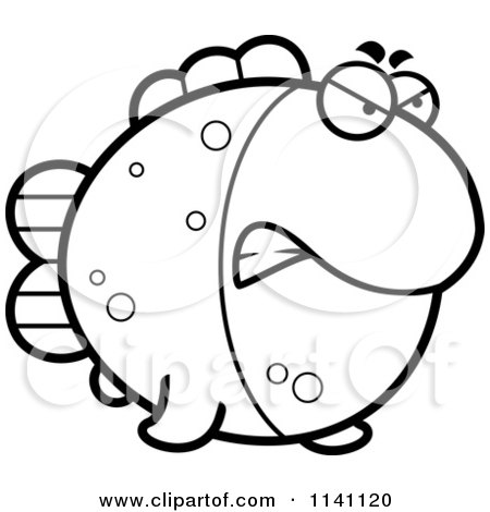 Cartoon Clipart Of A Black And White Angry Fish - Vector Outlined Coloring Page by Cory Thoman