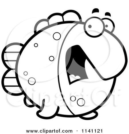 Cartoon Clipart Of A Black And White Scared Fish - Vector Outlined Coloring Page by Cory Thoman