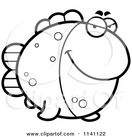 Cartoon Clipart Of A Black And White Sly Fish - Vector Outlined Coloring Page by Cory Thoman