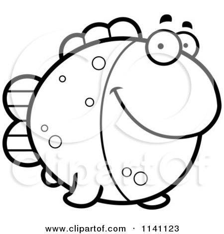 Cartoon Clipart Of A Black And White Fish - Vector Outlined Coloring Page by Cory Thoman