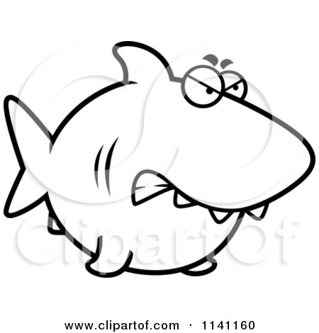 Cartoon Clipart Of A Black And White Angry Shark - Vector Outlined Coloring Page by Cory Thoman
