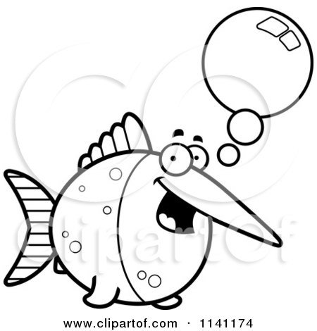 Cartoon Clipart Of A Black And White Talking Swordfish - Vector Outlined Coloring Page by Cory Thoman