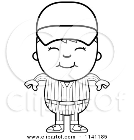 Cartoon Clipart Of A Black And White Happy Baseball Boy - Vector Outlined Coloring Page by Cory Thoman