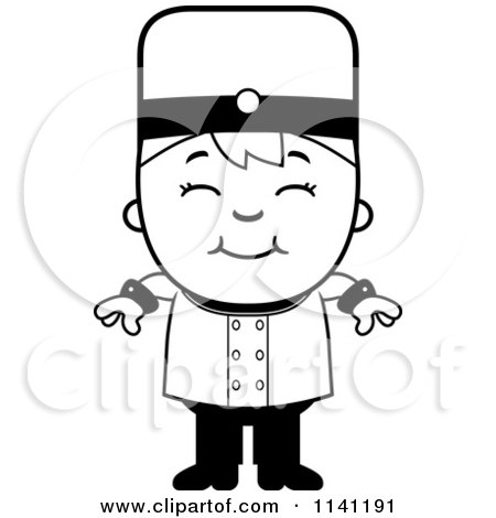 Cartoon Clipart Of A Black And White Bellhop Hotel Boy Smiling - Vector Outlined Coloring Page by Cory Thoman