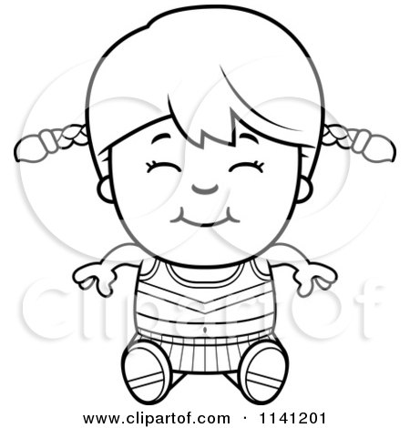 Cartoon Clipart Of A Black And White Happy Cheerleader Girl Sitting - Vector Outlined Coloring Page by Cory Thoman