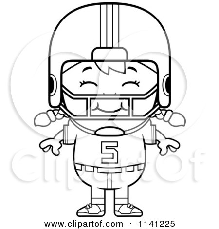 Cartoon Clipart Of A Black And White Happy Football Player Girl - Vector Outlined Coloring Page by Cory Thoman