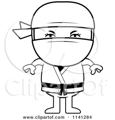 Cartoon Clipart Of A Black And White Ninja Boy - Vector Outlined Coloring Page by Cory Thoman