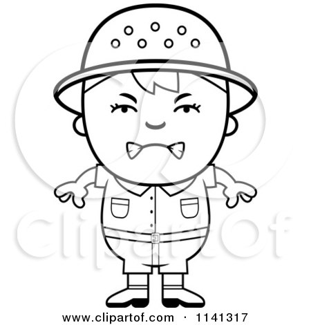 Cartoon Clipart Of A Black And White Angry Safari Boy - Vector Outlined Coloring Page by Cory Thoman