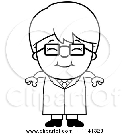 Cartoon Clipart Of A Black And White Happy Scientist Boy - Vector Outlined Coloring Page by Cory Thoman