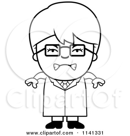 Cartoon Clipart Of A Black And White Angry Scientist Boy - Vector Outlined Coloring Page by Cory Thoman