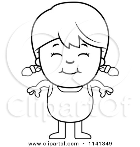 Cartoon Clipart Of A Black And White Happy Girl In A Bathing Suit - Vector Outlined Coloring Page by Cory Thoman