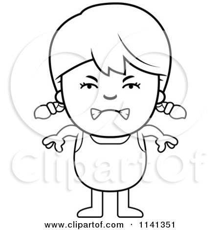 Cartoon Clipart Of A Black And White Angry Girl In A Bathing Suit - Vector Outlined Coloring Page by Cory Thoman