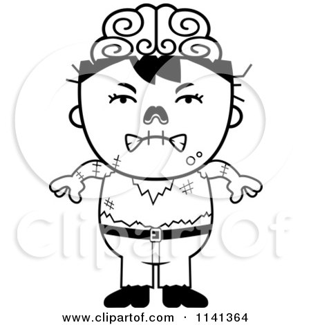 Cartoon Clipart Of A Black And White Angry Zombie Boy - Vector Outlined Coloring Page by Cory Thoman
