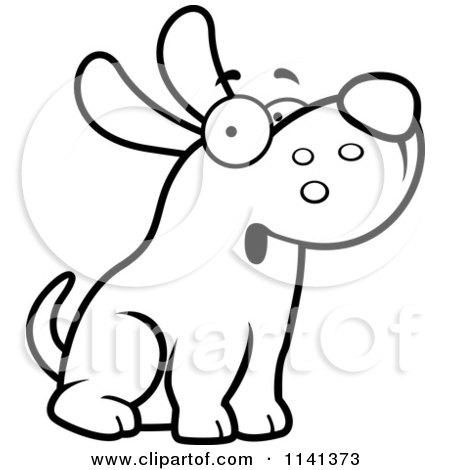 Cartoon Clipart Of A Black And White Surprised Dog Sitting - Vector Outlined Coloring Page by Cory Thoman