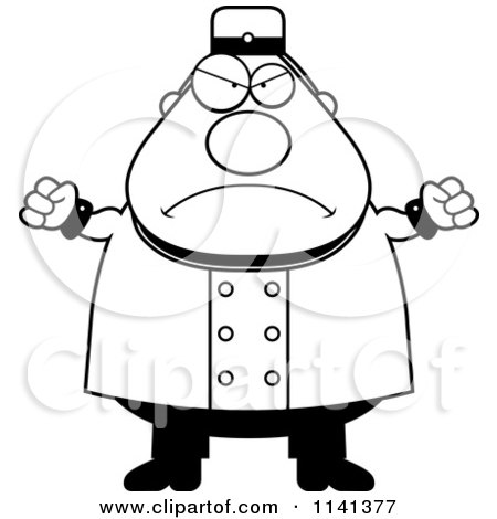 Cartoon Clipart Of A Black And White Angry Bellhop Worker - Vector Outlined Coloring Page by Cory Thoman