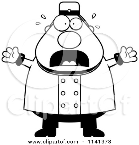 Cartoon Clipart Of A Black And White Frightened Bellhop Worker - Vector Outlined Coloring Page by Cory Thoman